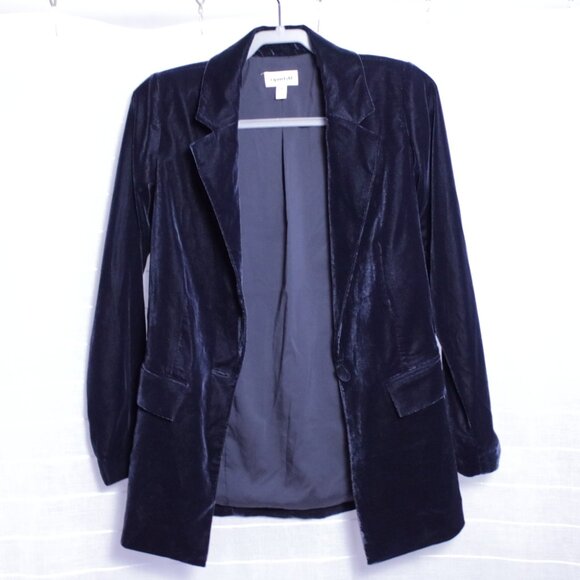Open Edit Relaxed Velvet Blazer Navy Blue XXS - Picture 2 of 9